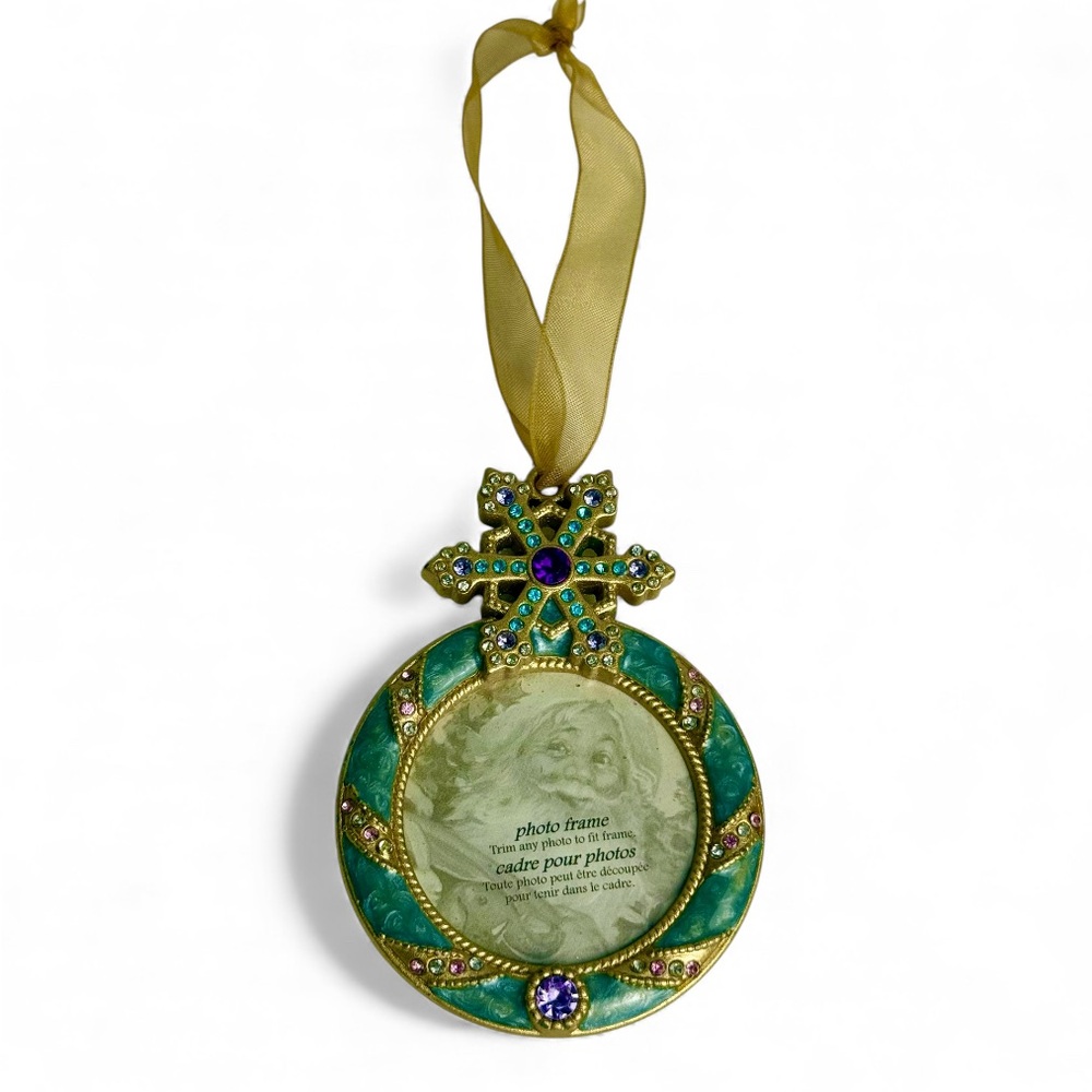 Enameled Metal Rhinestone with Snowflake Christmas Ornament Picture Frame
